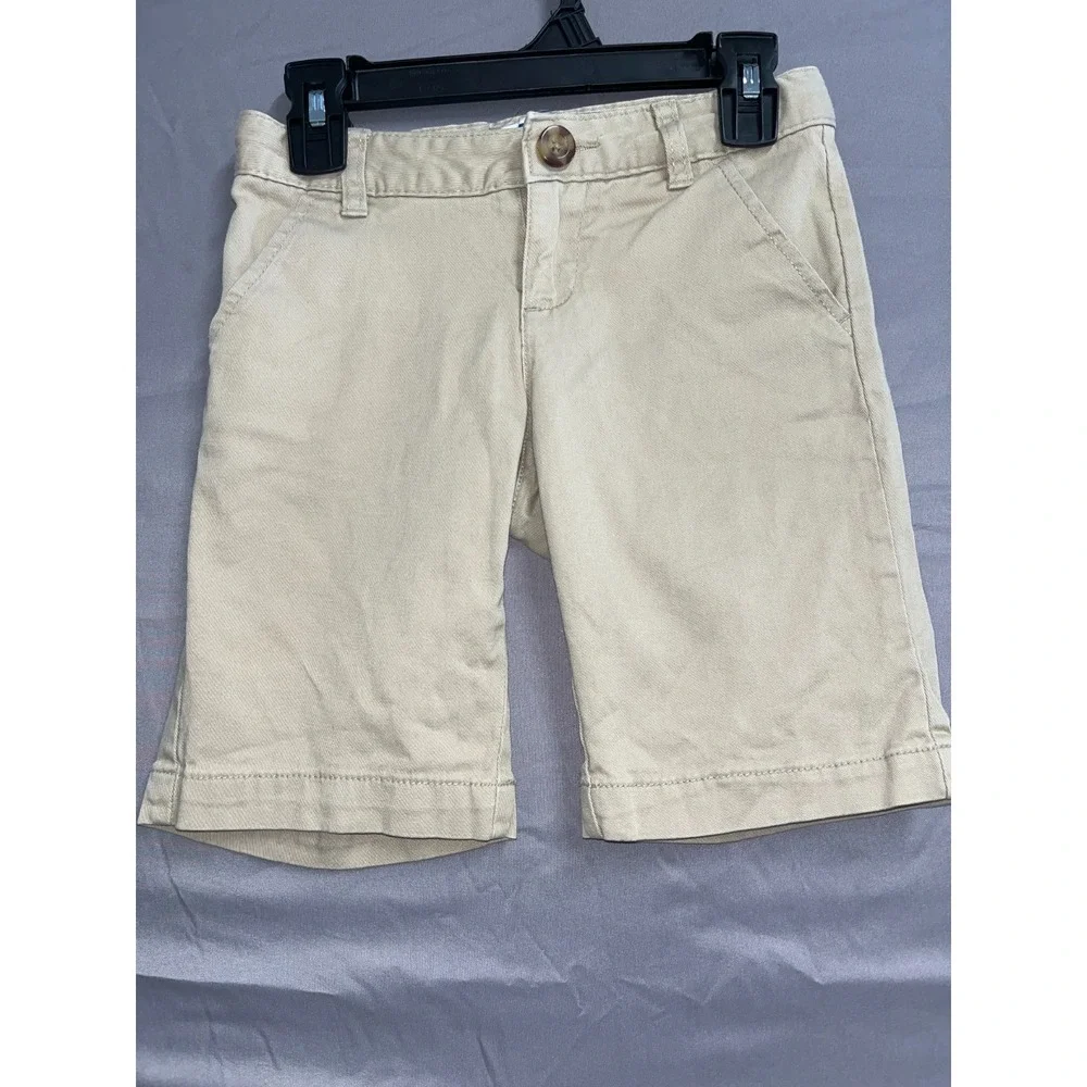 Old Navy Chino Shorts Girls 7 Beige Cotton Stretch Standard Fit Flat Front‎